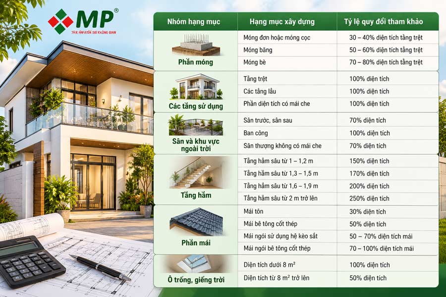 Chi Phí Thiết Kế Xây Dựng Nhà 2 Tầng 100m2 Chuẩn Nhất 7 Bảng quy đổi diện tích xây dựng nhà 2 tầng 100m2