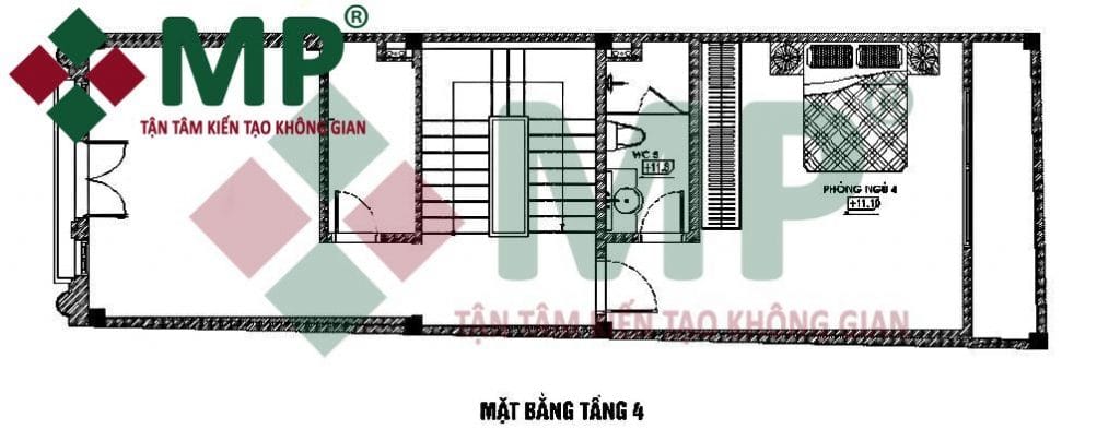 Mặt bằng tầng 4 xây trọn gói nhà phố 5x16
