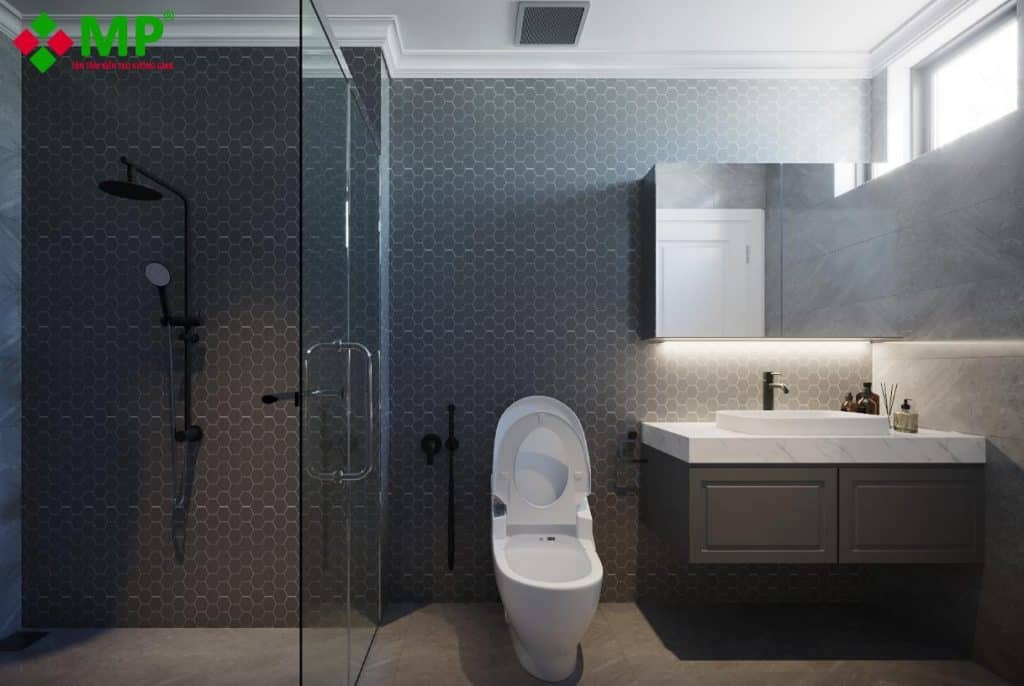 Nhà vệ sinh sạch sẽ được trang bị các thiết bị nội thất hiện đại
