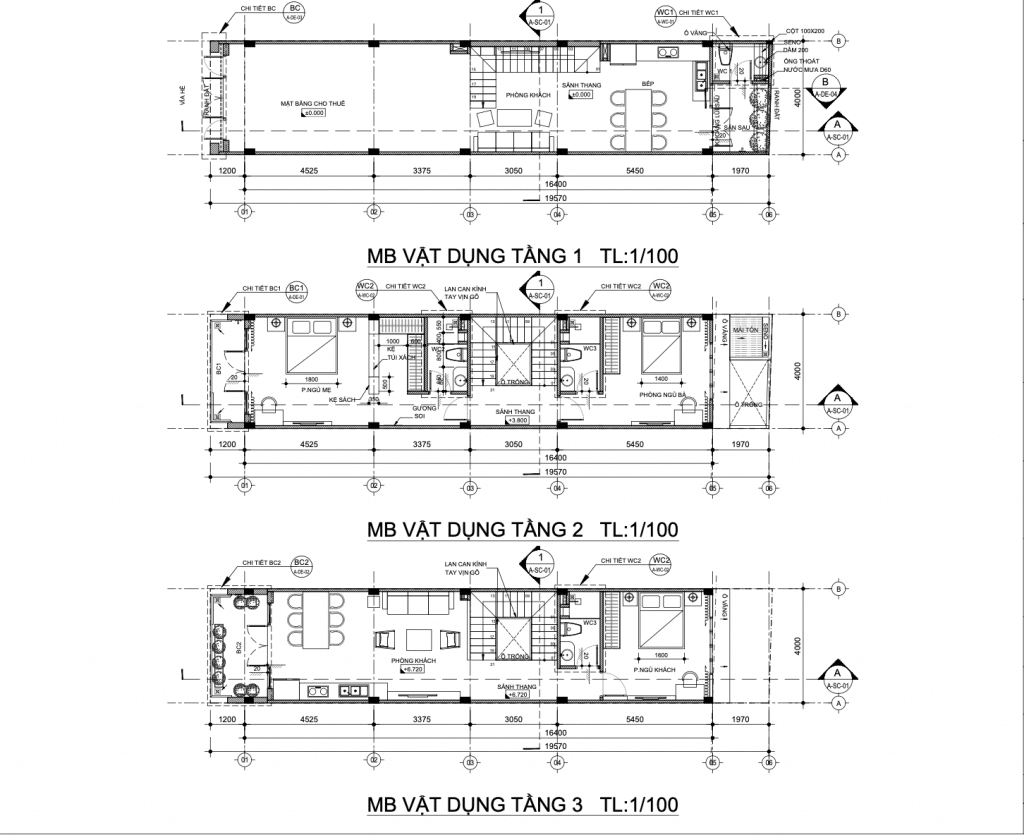 Mặt bằng công năng thiết kế nhà 3 tầng