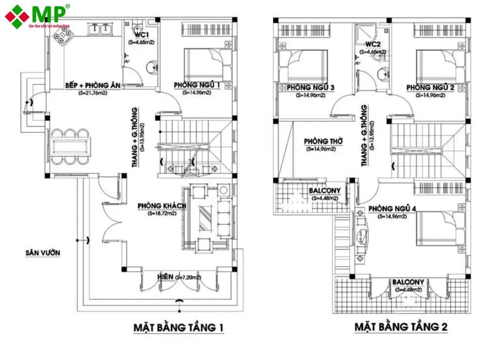 Mặt bằng công năng biệt thự với thiết kế 5 phòng ngủ