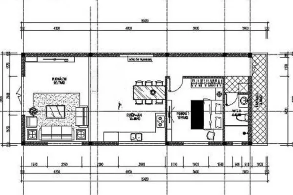 Bản vẽ xây nhà cấp 4 có 2 phòng ngủ
