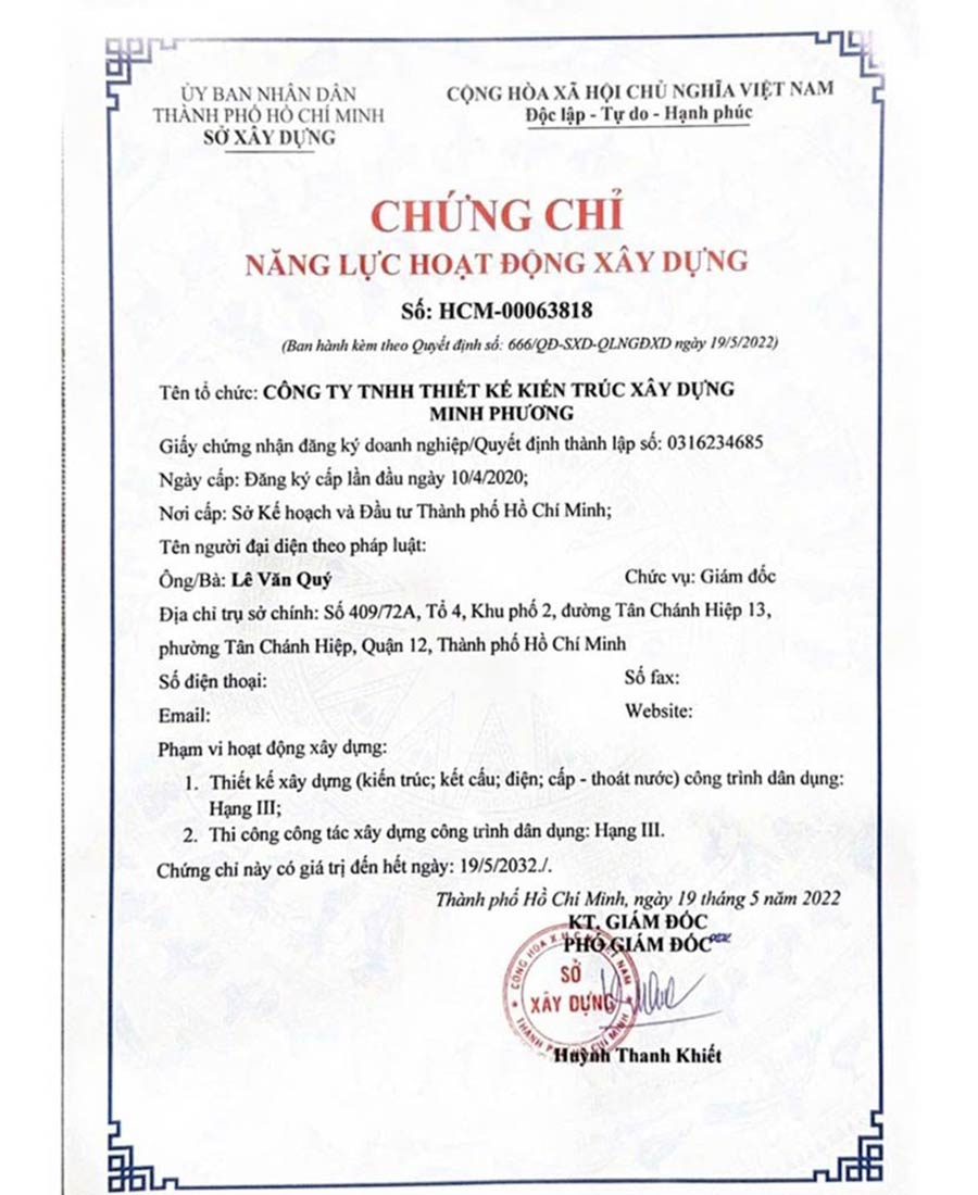 chứng chỉ hoạt động xây dựng