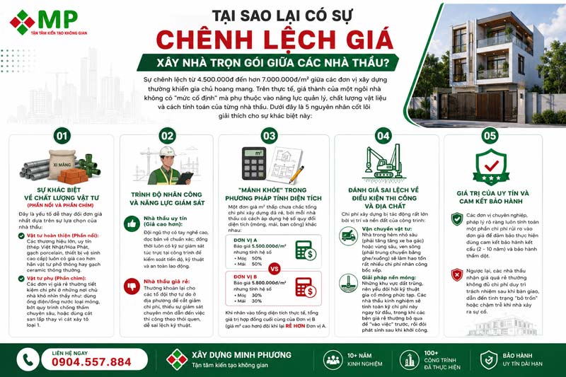 Các yếu tố khiến phát sinh chi phí khi xây nhà trọn gói