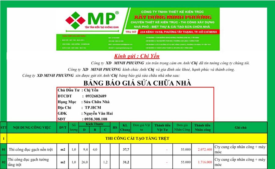 Đơn Vị Sửa Chữa Nhà Đồng Tháp Chuyên Nghiệp, Chất Lượng 15 Báo giá rõ ràng, bóc tách khối lượng minh bạch