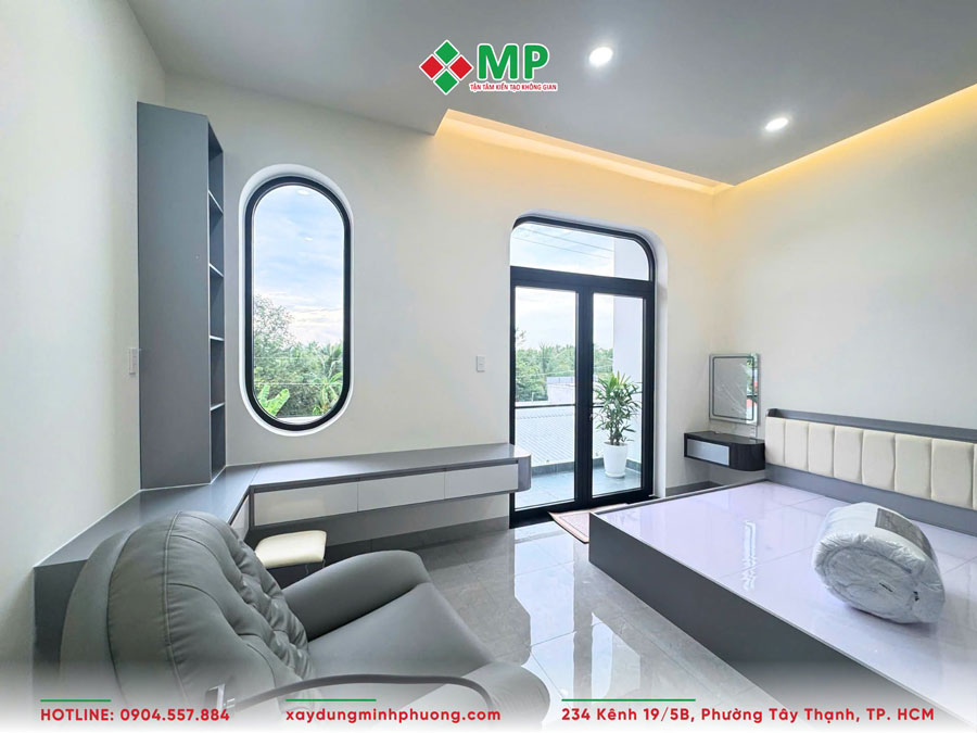 BÀN GIAO NHÀ PHỐ 3 TẦNG HIỆN ĐẠI 5X15M TIỀN GIANG - BG04 11 Khu vực phòng ngủ nhà phố 3 tầng hiện đại 5m x 15m
