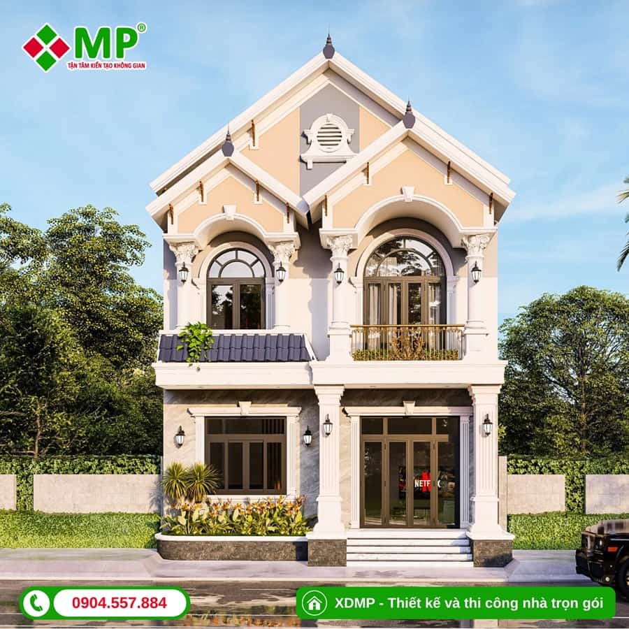 TIẾN ĐỘ BIỆT THỰ 2 TẦNG TÂN CỔ ĐIỂN TẠI TIỀN GIANG - TC06 1 Phối cảnh thiết kế biệt thự 2 tầng của anh Phúc