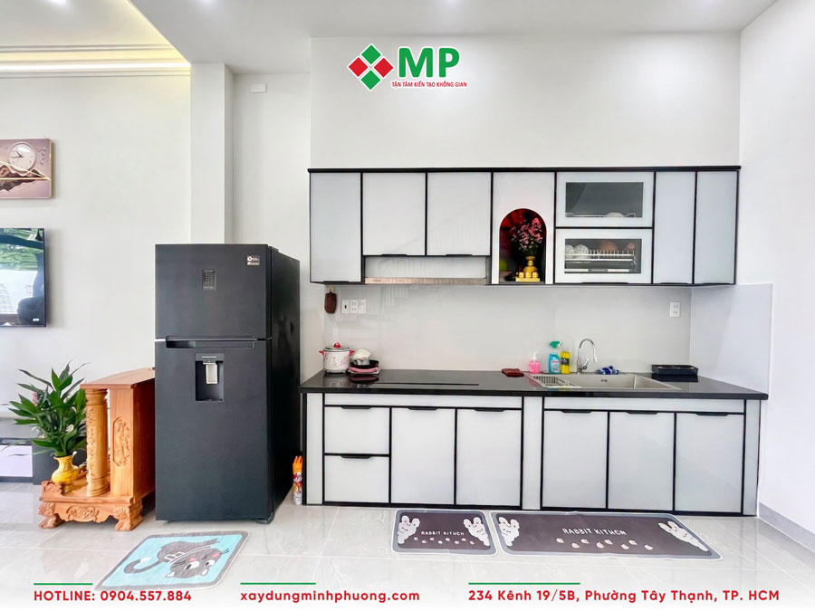BÀN GIAO NHÀ PHỐ 2 TẦNG HIỆN ĐẠI 4.5X14M TẠI TÂY NINH - BG05 6 Căn bếp của nhà phố 2 tầng hiện đại 4,5x14m