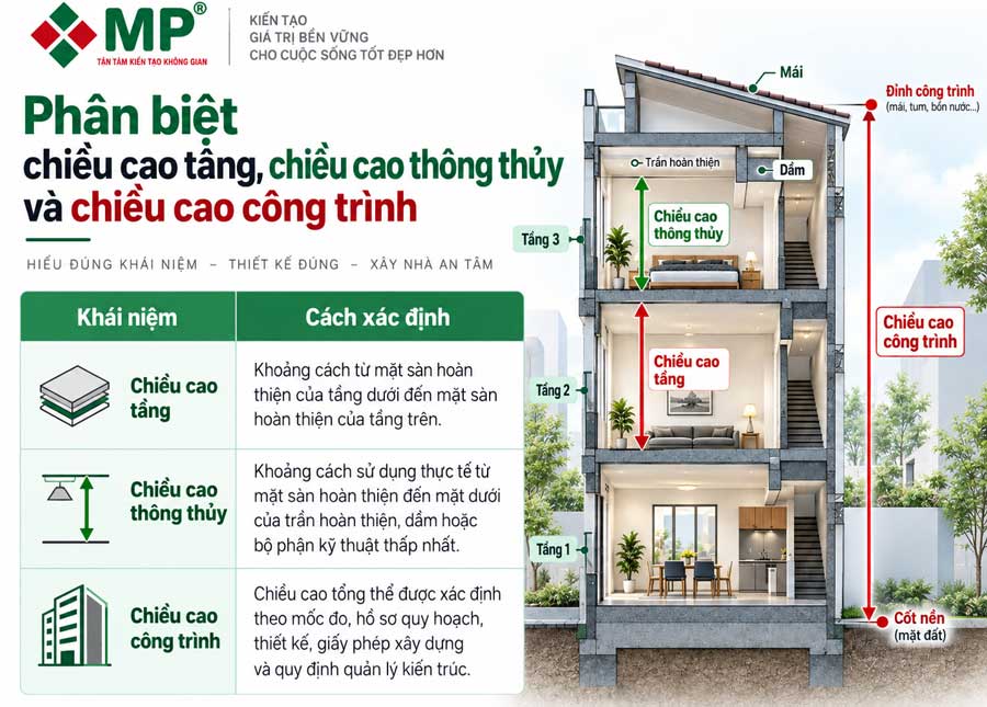Chiều Cao Giữa Các Tầng Của Một Ngôi Nhà Là Bao Nhiêu? 2 Phân biệt chiều cao tầng, chiều cao thông thủy và chiều cao công trình