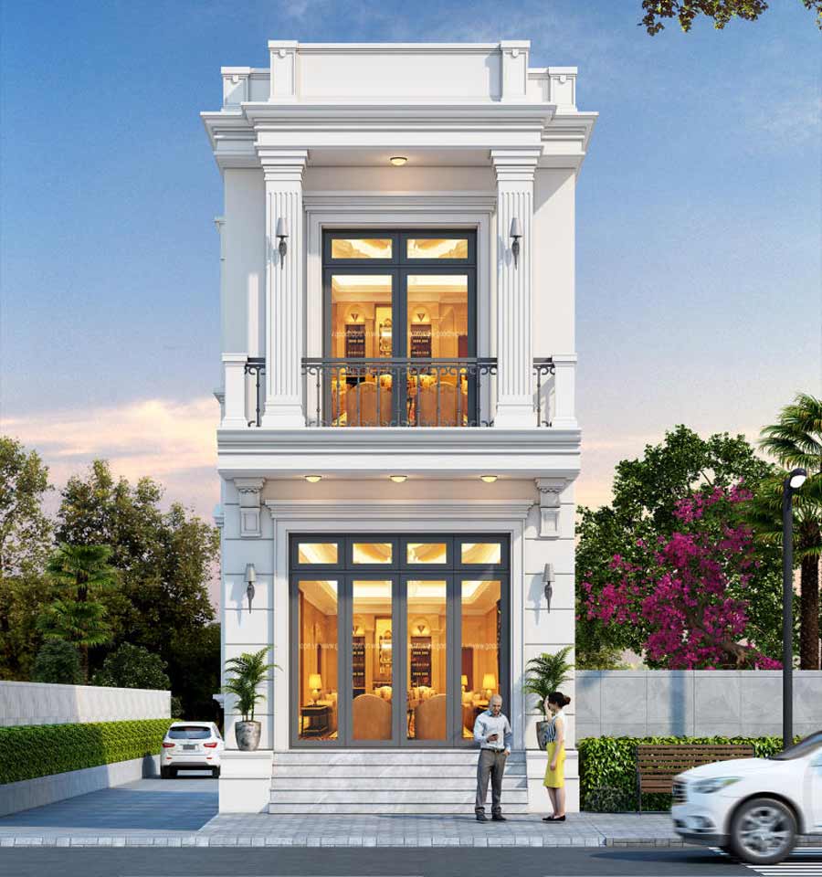 Mẫu nhà 2 tầng 50m2 tân cổ điển