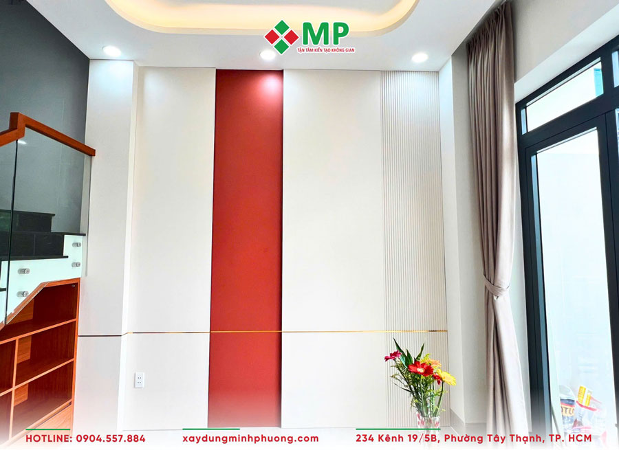 Bàn Giao Nhà Phố 3 Tầng 1 Tum 4x9m Tại Thủ Đức - BG13 7 Không gian phòng khách căn nhà phố 3 tầng 1 tum 4x9m