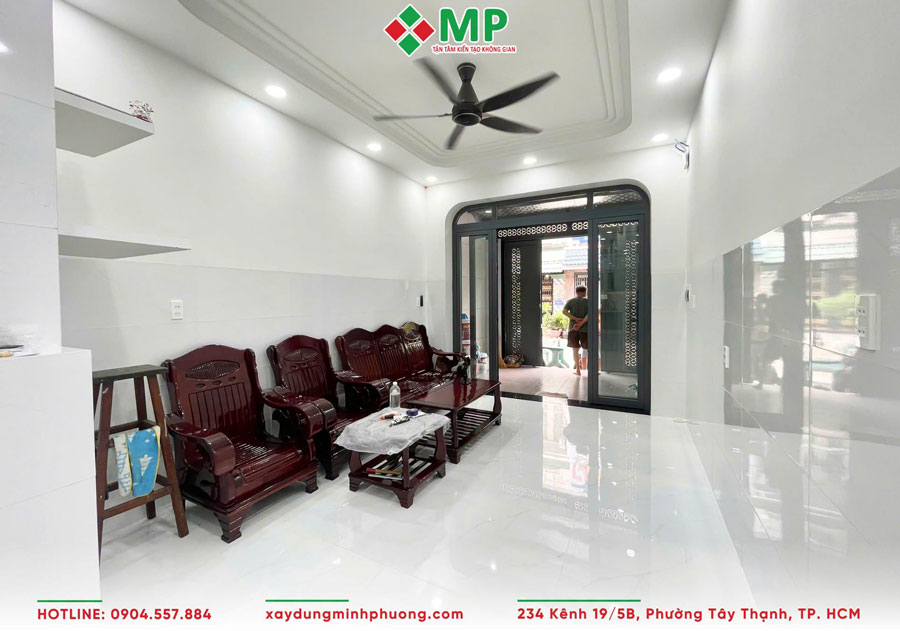 Bàn Giao Nhà Phố 4 Tầng Hiện Đại 3.5x13m Quận 8, HCM - BG17 7 Phòng khách của căn nhà phố 4 tầng 3x5x12m