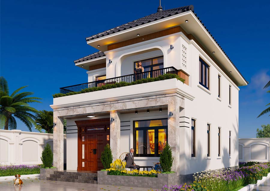Dự Toán Giá Xây Nhà 2 Tầng 80m2 Đơn Giản, Chính Xác 5 Phương án 3: Nhà 2 tầng 80m2 móng băng, mái ngói bê tông cốt thép