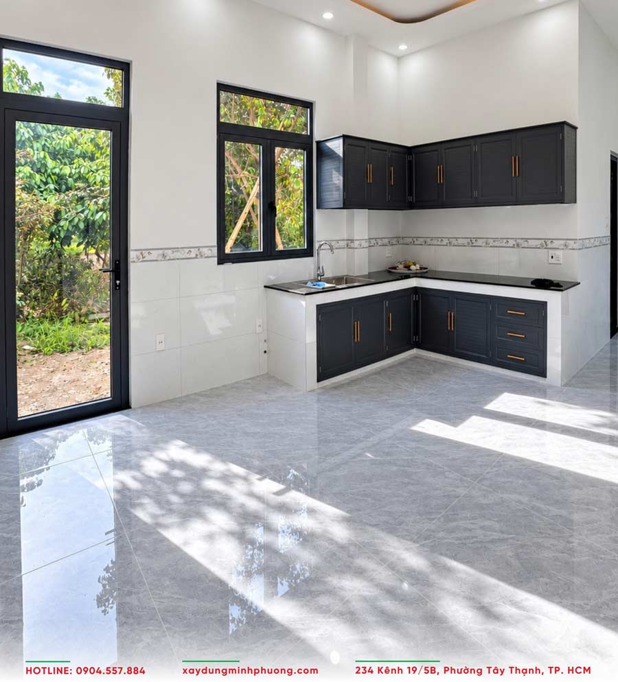 Bàn Giao Nhà Cấp 4 Mái Bằng 7x13m Hiện Đại Cần Thơ - BG24 8 Không gian bếp rộng rãi, thoáng sáng và tiện nghi