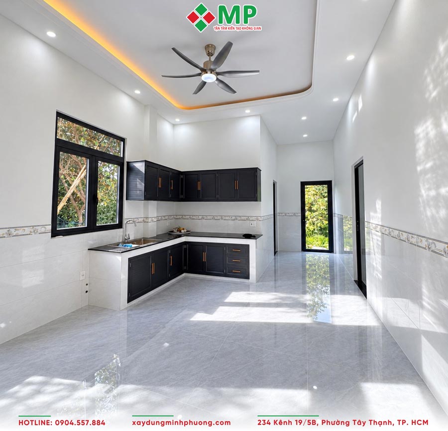 Bàn Giao Nhà Cấp 4 Mái Bằng 7x13m Hiện Đại Cần Thơ - BG24 9 Không gian bếp rộng rãi, thoáng sáng và tiện nghi