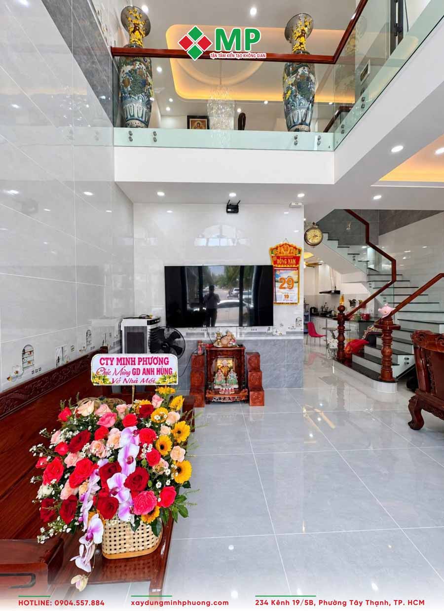 Bàn Giao Nhà Mái Thái Gác Lửng 6x16m Tại Cần Thơ - BG21 5 Phòng khách nhà mái thái gác lửng 6x16m